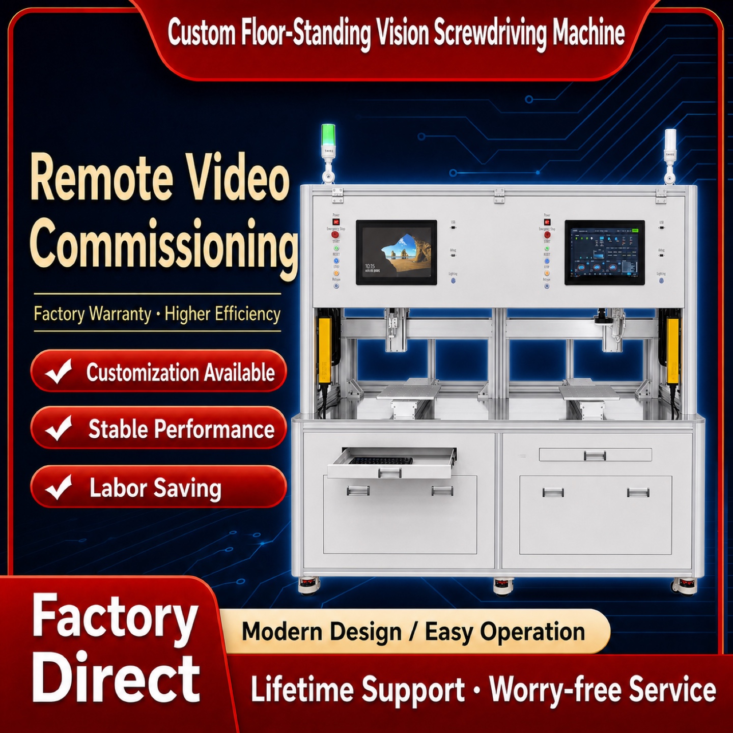Custom floor-standing vision screwdriving machine